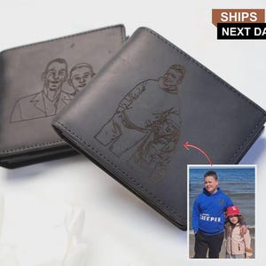 Individuell gravierte Herren Leder Geldbörse, personalisierte Portemonnaie vom Foto, Verlobungsgeschenk für Ihn, Vatertagsgeschenke, Geschenke für Papa