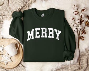 Retro Merry Christmas-sweater, Merry Christmas-geprinte trui, gezellige dames kersttrui, feestelijke vakantietrui, kerstcadeau voor haar