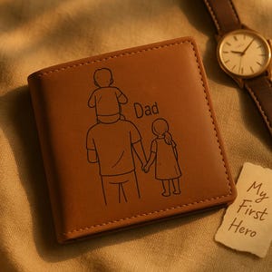 Custom Portrait from Photo Men's Wallet, Personalised Engraved Leather Wallet, Father's Day Gifts, Best Dad Gifts, Anniversary Gift for Him