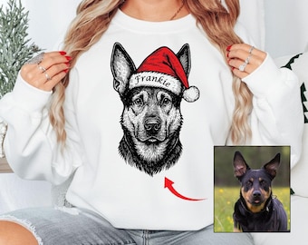 Custom Dog/Cat Christmas Sweatshirt, Personalised Dog Christmas Sweater with Santa Hat, Cat Lover Gift, Pet Memorial Gifts, Christmas Gift