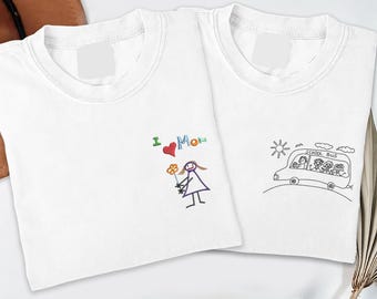 Custom Embroidered Kids Drawing TShirt, Personalised Children's Artwork Shirt, Kids Drawing Photo Outfits, Gift for Parents, Gift for Kids
