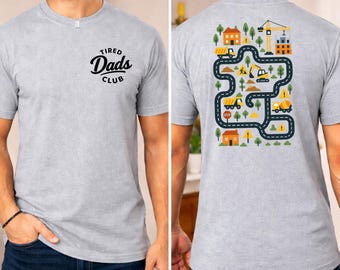Müde Väter Club Shirt, lustige Konstruktion Papa bedrucktes T-Shirt, Straßen- und Auto Rennbahn Tops, Vatertagsgeschenke, neuer Vater Geschenk, Geschenk für Ehemann