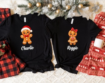 Personalized Christmas Gingerbread Tshirt, Custom Family Name Matching Xmas Tees, Family Holiday Matching Christmas Tops, Xmas Family Gifts