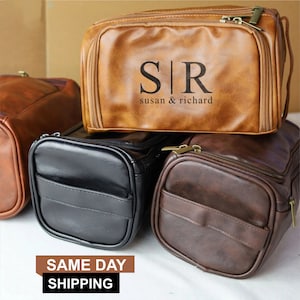 Personalised Groomsmen Leather Toiletry Bag, Custom Engraving Dopp Kit, Men&#39;s Leather Accessory Bag, Travel Toiletry Bags, best gift for him
