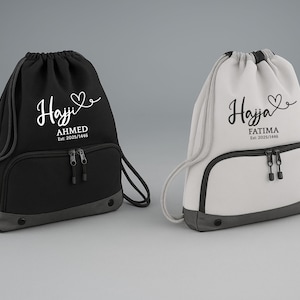 Custom Hajj Hajja Travel Sack Bag, Personalised Name & Est Date Hajj Bag, Islamic Pilgrim&#39;s Gift, Hajj/Umrah Accessory Bag, First Hajj Gifts
