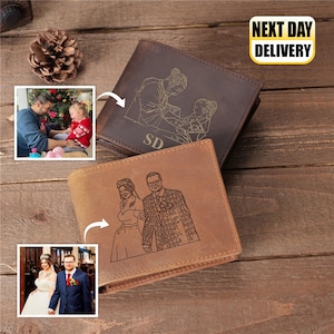 Cartera personalizada grabada para hombre, retrato personalizado a partir de una foto, regalo de cumpleaños para papá, regalos de aniversario, regalo del Día del Padre para él