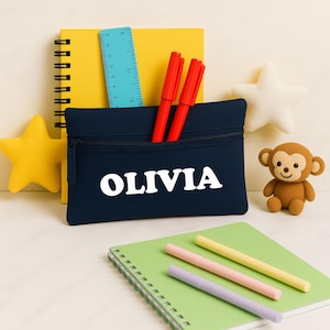 Custom Pencil Case with Kids Names, Personalised Zip Pouch Girls & Boys, Quadra Zip Printed Bag, Gift Idea for Children, Back To School Gift