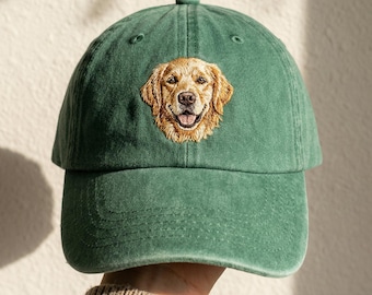 Custom Pet Portrait Dad Baseball Hat, Personalised Dog/Cat Face Embroidered Caps, Pet Sketch from Photo, Pet Memorial Gift, Dog Lovers Gifts