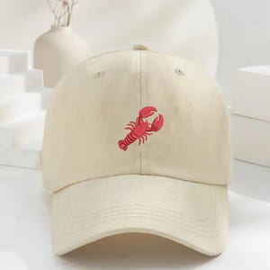Embroidered Red Lobster Hat, Vintage Washed Lobster Baseball Hat, Style 100 Cotton Unisex Trucker Hat, Coastal Dad Hat, Animal Lover Gifts