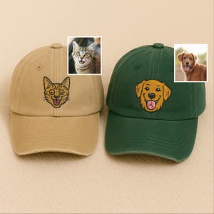 Custom Embroidered Dog Portrait Hat, Personalised Dog and Cat Face Hat, Vintage Pet Sketch from Photo Cap, Memorial Gift, Gift for Dog Lover