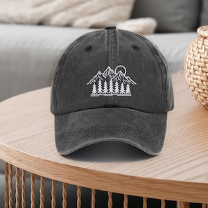 Mountain Forest Embroidered Baseball Cap, Vintage Nature Outdoors Hats, Curved Brim Summer Shade Cap, Adventure Gifts, Hiking Hat for Her