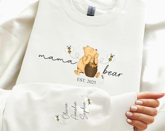 Sudadera personalizada de Mamá Osa, suéter personalizado para mamá con nombres de niños en la manga, jersey para mamá con fecha de nacimiento, regalo para el Día de la Madre, regalo para mamá primeriza