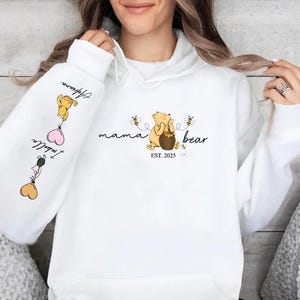 Personalised Mama Bear Hoodie, Mum Hoodie with Kids Names on Sleeve, Mama Bear Printed Jumper, Mother&#39;s Day Gifts, Pregnancy Gift for Mom