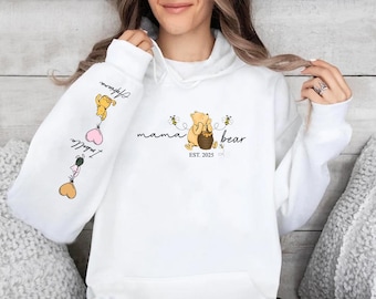 Personalised Mama Bear Hoodie, Mum Hoodie with Kids Names on Sleeve, Mama Bear Printed Jumper, Mother's Day Gifts, Pregnancy Gift for Mom