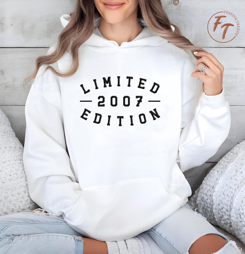 18th Birthday Hoodie, Limited Edition 2007 Puff Print Hoodie, Vintage Birthday Jumper,