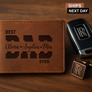 Cartera de cuero grabada personalizada para papá, cartera personalizada con monograma para papá, cartera para papá, regalos para el Día del Padre, regalos para papá primerizo, regalo de los niños
