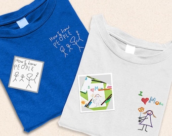 Personalised Kids Drawing Embroidered Tshirt, Custom Children's Artwork Outfits, Kids Drawing Photo Shirts, Gift for Parents, Gift for Kids