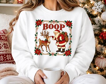 Santa Claus Rudolph Sweatshirt, Reindeer Christmas Crewneck, Funny Santa Boop Jumper, Festive Winter Holiday Pullover, Xmas Santa Lover Gift