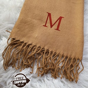 Custom Embroidered Name TEXT Scarf, Personalised Soft Winter Scarf with Tassel Trim, Mens and Womens Scarves, Christmas Gift for Hubby