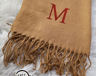 Custom Embroidered Name TEXT Scarf, Personalised Soft Winter Scarf with Tassel Trim, Mens and Womens Scarves, Christmas Gift for Hubby