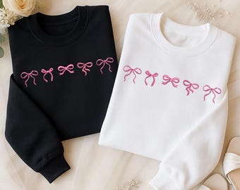 Cute Mini Bow Embroidered Sweatshirt, Coquette Bow Crewneck Sweater, Charming & Cute Sweater with Bows, Cottagecore Sweater, Teen Girls Gift