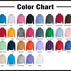 Pode incluir: Carta de cores que mostra 25 cores diferentes de hoodies. As cores est&atilde;o dispostas em linhas e colunas. As cores incluem vermelho cereja antigo, safira antigo, cinza, azal&eacute;ia, preto, azul Carolina, carv&atilde;o, vermelho cereja, chocolate escuro, cinza escuro, verde floresta, granada, ouro, cinza mesclado, heliconia, azul &iacute;ndigo, verde irland&ecirc;s, azul claro, rosa claro, marrom, verde militar, verde menta, azul marinho, ouro velho, laranja, orqu&iacute;dea, roxo, vermelho, azul royal, verde seguran&ccedil;a, laranja seguran&ccedil;a, areia, safira, cinza esportivo, violeta e branco.
