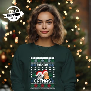 Personalised Meowy Christmas Sweatshirt, Custom Pet Photo Xmas Sweatshirt, Funny Cat Christmas Sweatshirt, Ugly Xmas Sweater, Gift for Him