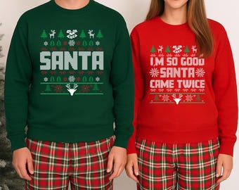 Lustige Paare hässliche Weihnachten Pullover, ich bin so gut, Santa kam zweimal, passende Pullover, Paare Weihnachten Rundhalsausschnitt, Weihnachtsgeschenke für Sie