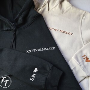 Embroidered Roman Numeral Hoodie, Personalised Engagement Date & Initial Hoodie, Custom Couples Matching Wedding Date Jumper, Boyfriend Gift