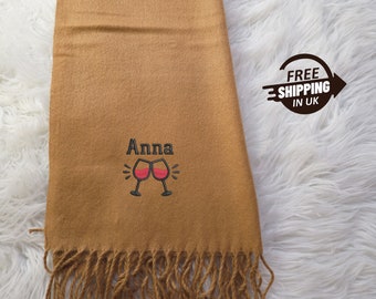 Personalised Embroidered Monogram Scarf, Custom Name or Initial Winter Scarf, Couple Matching Tassels Scarves, Christmas Gifts for Husband