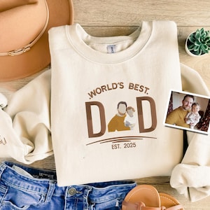 Embroidered Dad Portrait Sweatshirt, Custom Drawing Sketch Sweater From Photo, Personalised Dad Est Year Jumper, Fathers Day Gifts for Daddy