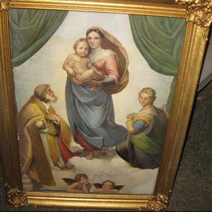 Antique Sistine Madonna Print in Original Victorian Frame