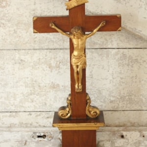 Vintage Handcrafted Wooden Crucifix | 1920-1940s Rustic Christian Altar Piece