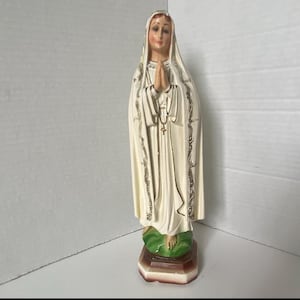 Vintage Our Lady of Fatima Plaster Statue - Made in Italy