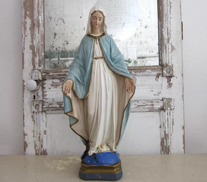 Vintage Our Lady of Grace / Virgin Mary Statue – Rare Oversized Plaster ...