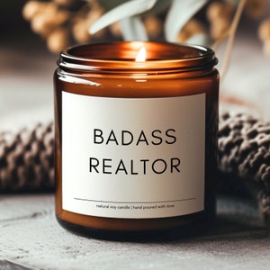 Badass Realtor soy candle, real estate agent gift, funny gift for office, realtor gift
