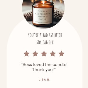 Vela de soja "Bad Ass Bitch", regalo divertido para amigos, regalo de cumpleaños para el jefe. imagen 6