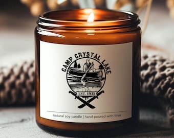 Camp Crystal Lake soy candle, Halloween gift for her, horror movie gift, Friday the 13th gift, Halloween decor, Jason Vorhees