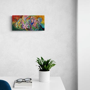 Jewish spiritual historical ready to hang original wall art interior design giclee canvas print housewares wall hangings modern Israeli art 17x8x0.75 inches