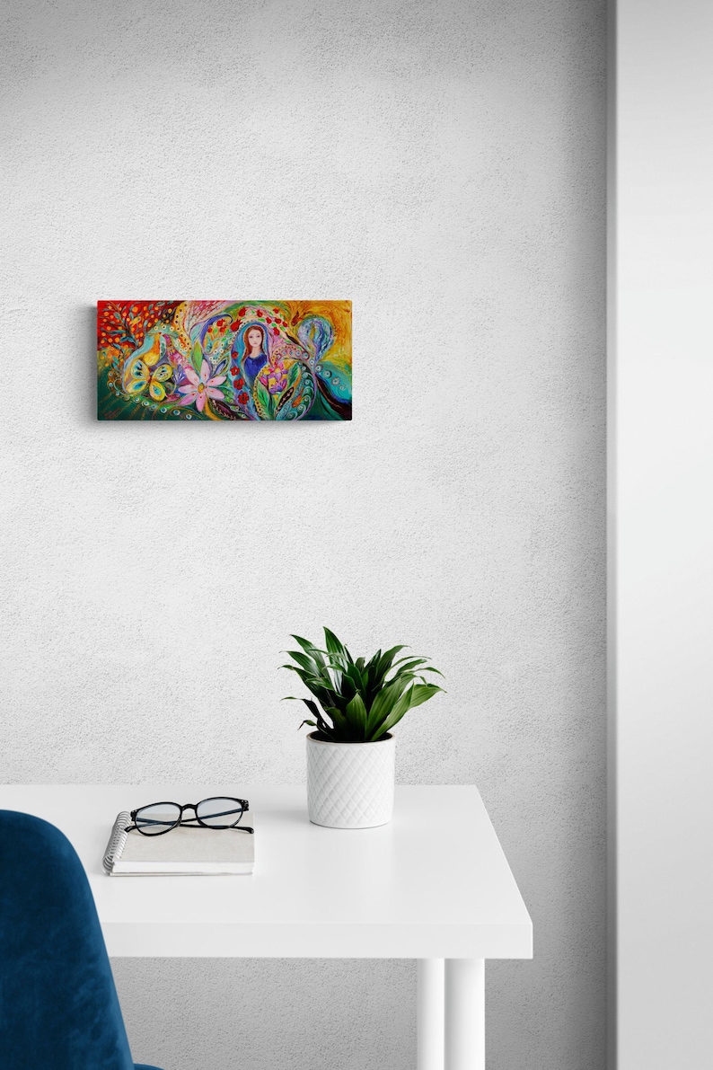Jewish spiritual historical ready to hang original wall art interior design giclee canvas print housewares wall hangings modern Israeli art 17x8x0.75 inches