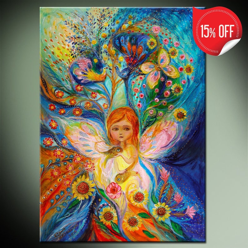 Decorate your nursery with our big-eyed Little Fairy canvas print, featuring original fantasy art that's ready to hang image 1