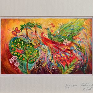 Original limited edition signed canvas print of my original painting with passe-partout frame. Interior design home decor gift from Israel
