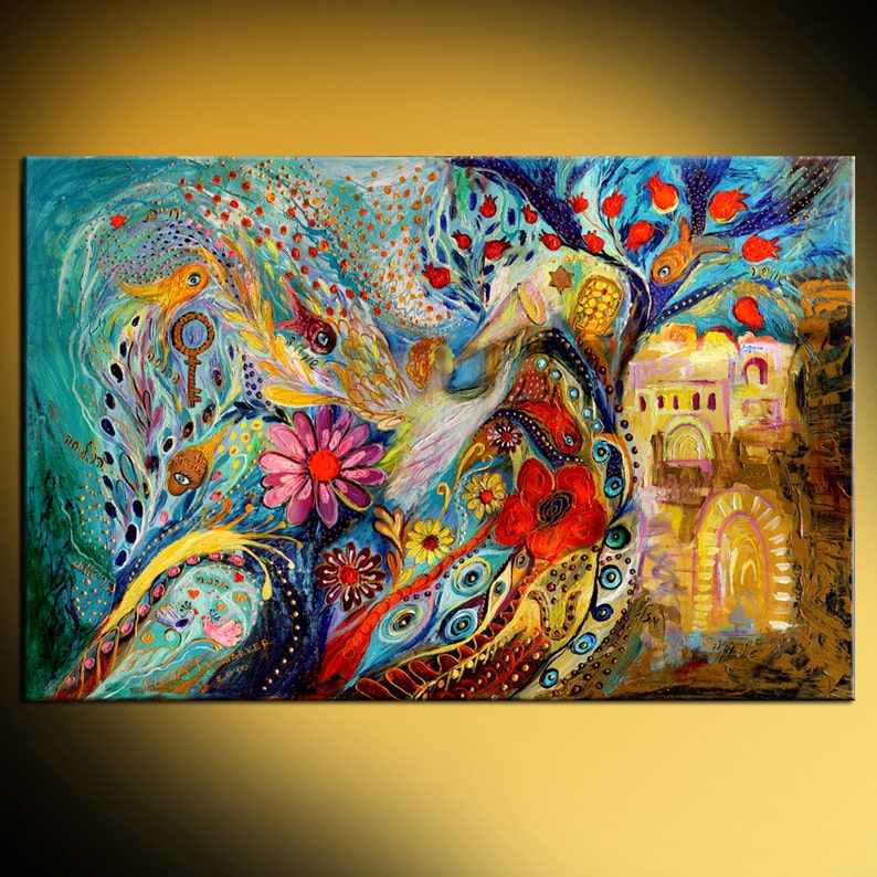Original signed by artist Jewish art interior design canvas print Chagall art themes Home & Living Wall Decor Housewares Hangings image 1