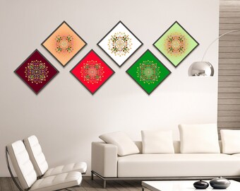 Vibrant Mandala Canvas Prints | Hand-Painted Patterns | Customizable Backgrounds