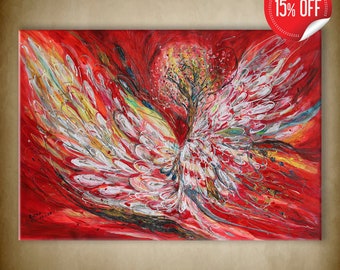 Abstract spiritual print from my original painting for huge wall decor, Jewish art and interior design featuring Angel Wings