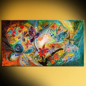Original Jewish art interior design signed by artist giclee canvas print Dancing Butterflies Home & Living Wall Decor Housewares hangings