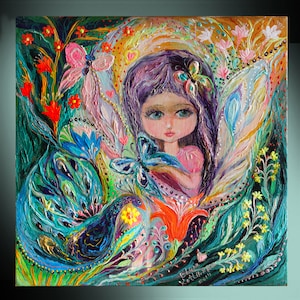Wall canvas print of &#39;Zodiac fairy&#39; series for nursery decor - original fantasy art featuring big-eyed girl, ready to hang.