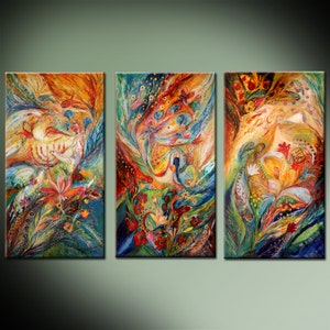 Angels on wedding: three ready to hang canvas prints composition - reproduction of the original paintings of Elena Kotliarker