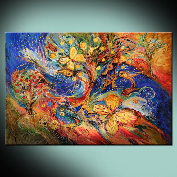 Original wall art interior design ready to hang canvas print "Wind in Garden" home & living flowers composition wall decor hangings
