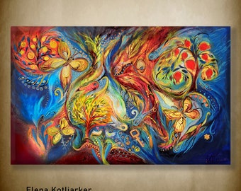 Abstract figurative painting on canvas thick paint huge wall painting modern Jewish art interior design MADE-TO-ORDER.